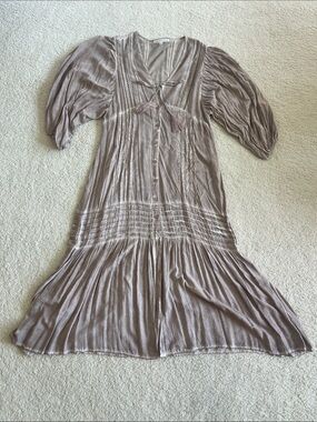 Free People Taupe Boho Maxi Dress with Tassel Tie